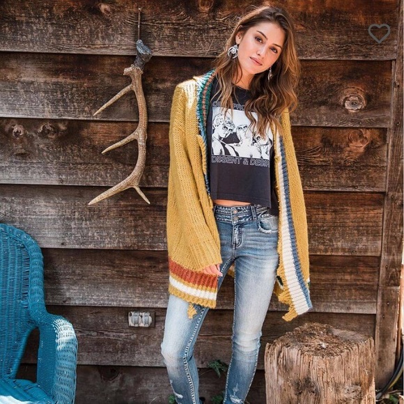 Buckle Sweaters - Buckle Mustard Striped Flyaway Cardigan Sweater